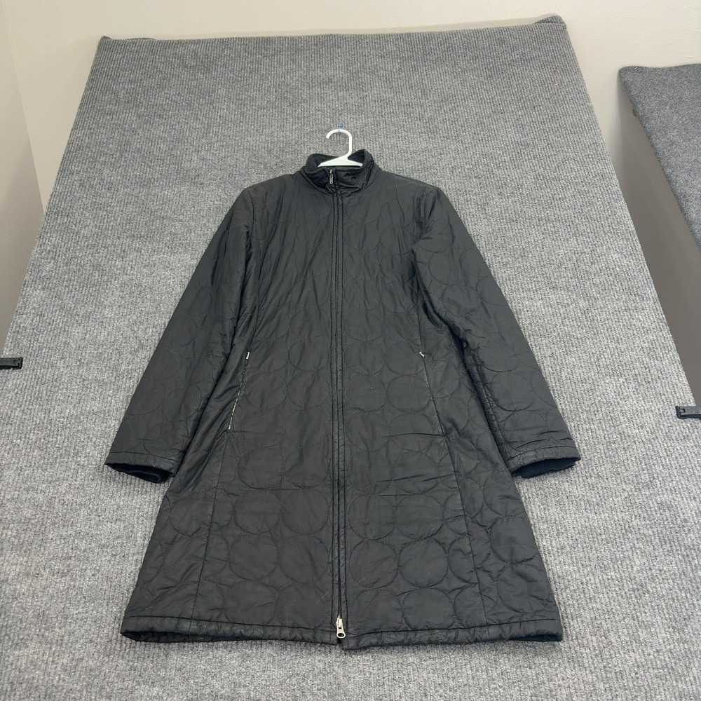 Patagonia Quilted Parka Women M Black Polyester Full Zip Long Coat Outdoor Style